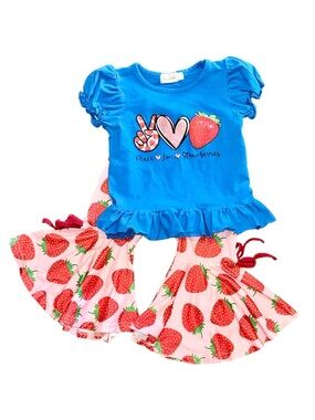 Marie Nicole Strawberry Bell Bottom Pant Set- 3T